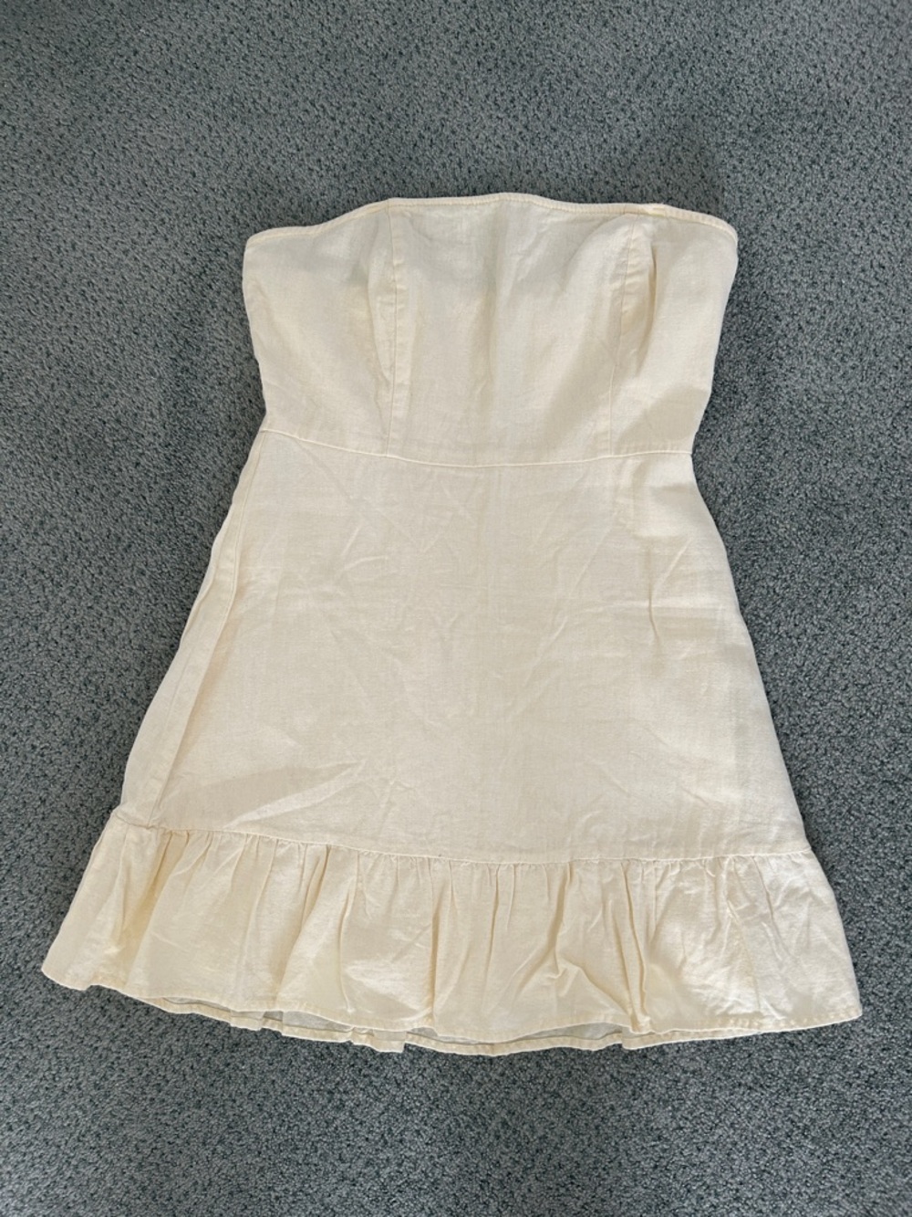 Strapless Cream Ruffle-Hem Mini Dress